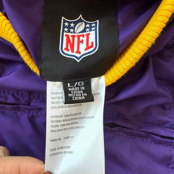 Mens Minnesota Vikings NFL Zip Up Hoodie‎ Jacket Purple Gray XL Reversible